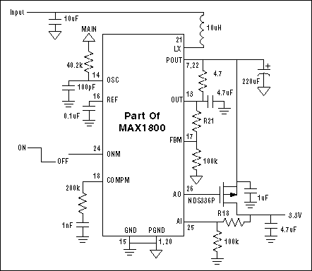 Figure 1. MAX1800 step-up/step-down circuit schematic.