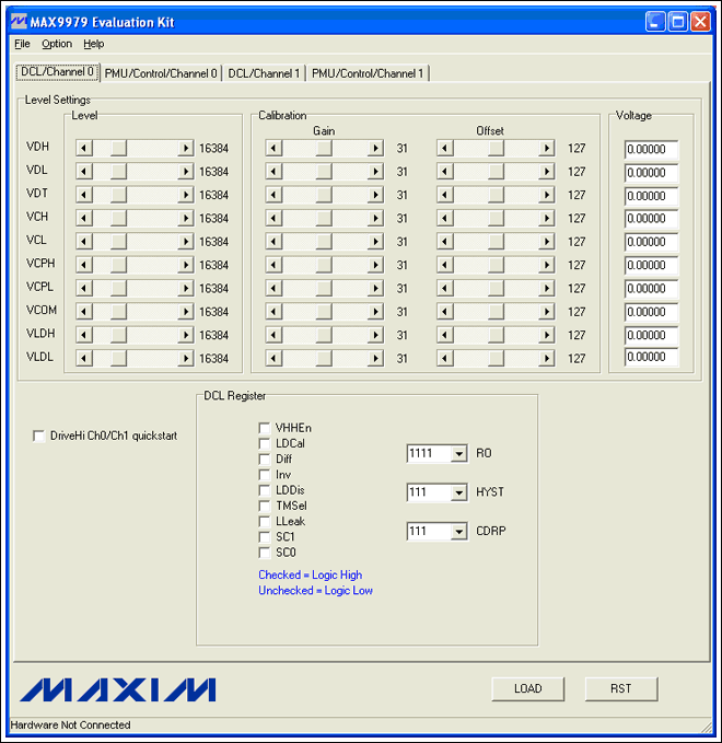 Figure 3. MAX9979 GUI at startup.