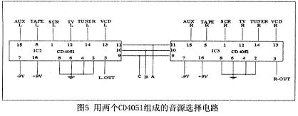 用两个CD4051组成的音源选择电路