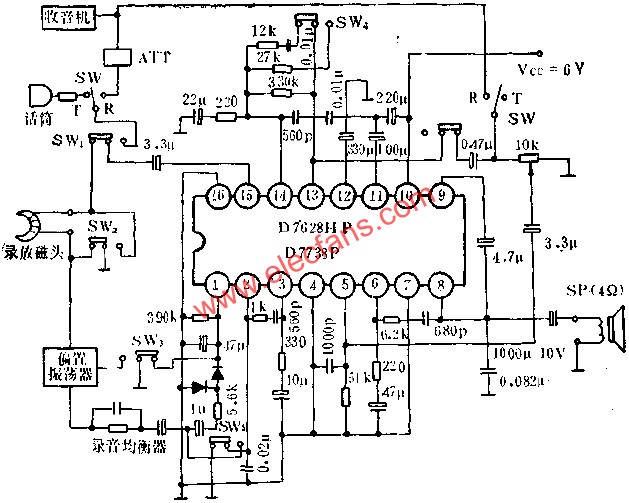 D7628HP/D7738P单片录音、放音机电路的应用  www.elecfans.com