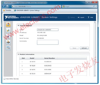 使用NI cDAQ-9188内置的基于网页的监控配置工具对其进行管理 www.elecfans.com