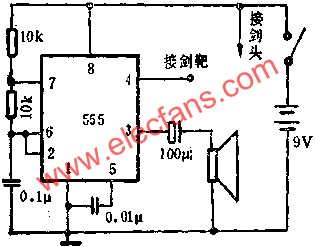 时基集成电路组成击剑游戏电路图  www.elecfans.com