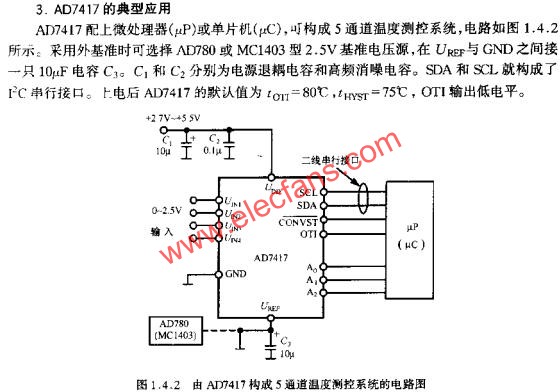 由AD7417构成5通道温度测控系统的电路图