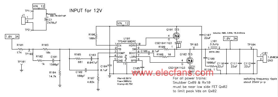 TPS40190DRC应用电路 www.elecfans.com