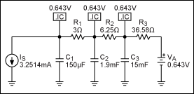 Figure 12. With component values as shown, this RC network models the chip's thermal transient when heat is generated on the die.驱动器