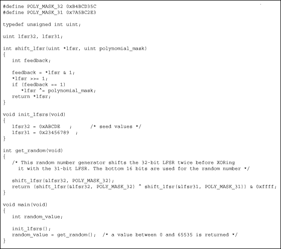 Figure 2. C code implementing a LFSR.