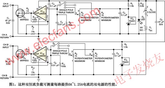 简单双恒流负载设计 来源：电子发烧友