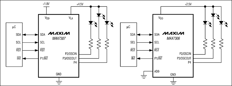 MAX7306、MAX7307：典型工作电路