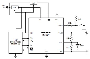 MAX13041：具有±80V故障保护，休眠模式CAN收发器