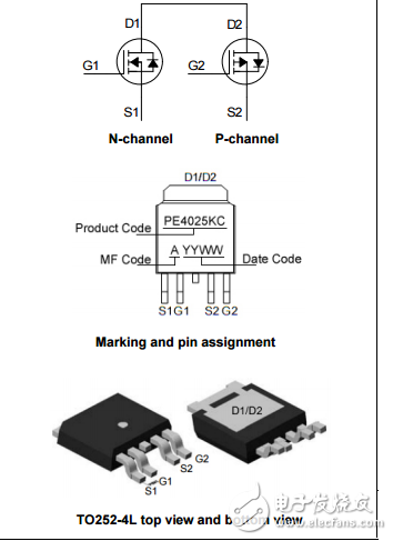 N和p沟道增强型功率MOSFET,PE4025KC