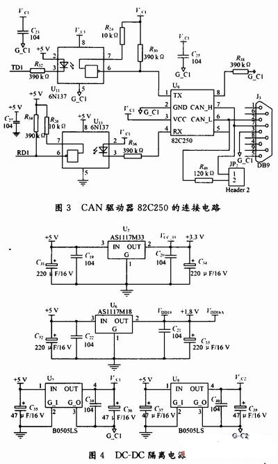 LPC2 119与CAN驱动器82C250的连接电路