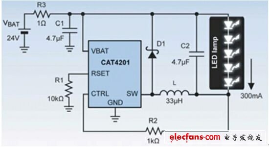 使用CAT4201驱动5个1W的LED