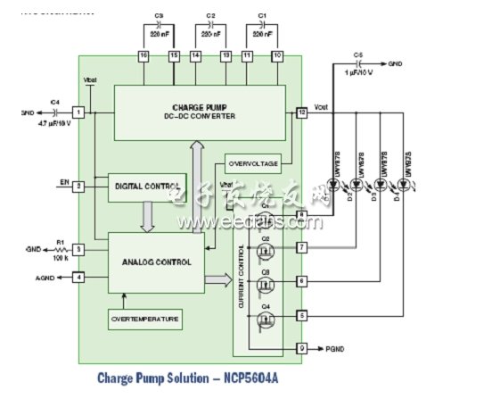 基于NCP5604A的电荷泵LED驱动电路