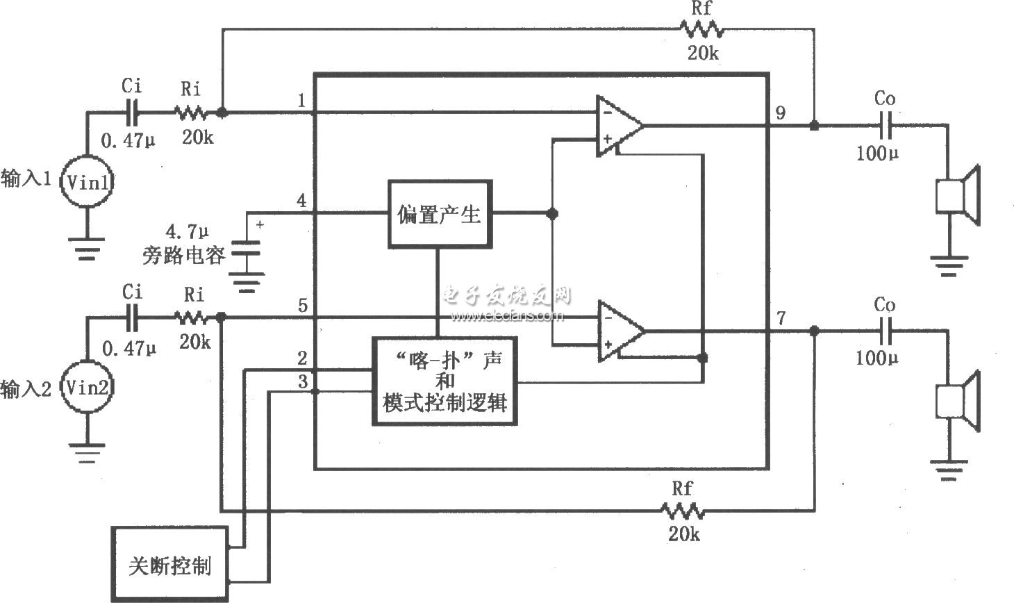 LM4912构成的双声道放大电路图