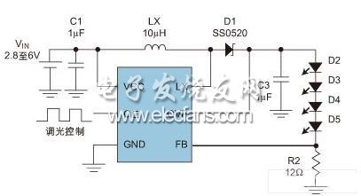 Step-UP DC/DC 开关电源实现LED驱动的典型应用线路