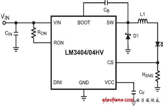 图6 LM3404典型应用电路图