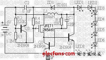 采用分立元件的LED串联式手电筒电路