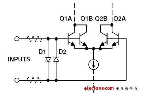 图4:具有D1-D2输入差分过压保护网络的运算放大器输入级