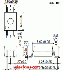 小型IC光电耦合器外形说明图: TLP708.