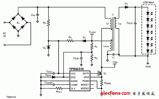 TPS92310大功率LED驱动器的典型应用电路图