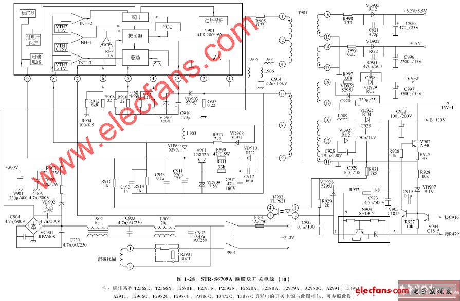 STR-S6709A组成的彩电开关电源