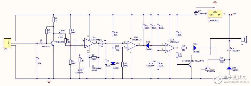红外线探测报警器电路图下载