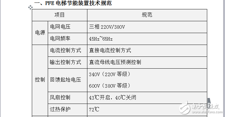 PFE电梯节能装置技术规范和技术优势