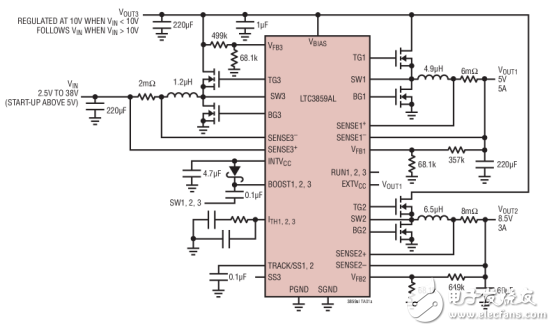 同步控制器LTC3859AL的特点和典型应用电路图