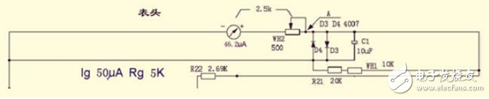指针式万用表测直流电流、电压、交流电压的方法及电阻测量电路