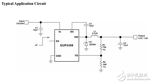 EUP3458-1,1.2A，30V，1.2mhz降压转换器