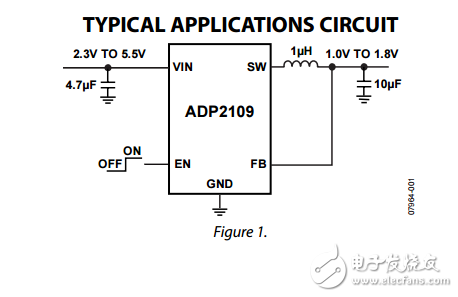 紧凑型600毫安3MHz的降压转换器与输出电流ADP2109数据表