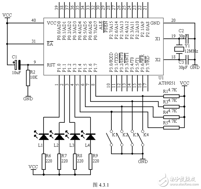 基于AT89S51单片机的多路开关状态指示